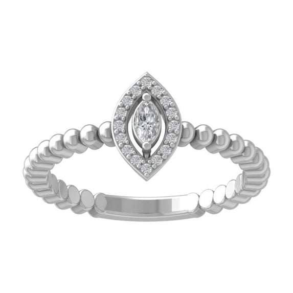 Araiya Fine Jewelry 10K White Gold Marquise and Round shape Lab Grown Diamond Promise Ring ( 1/6 cttw, D-F Color, VS Clarity) Size 8.5