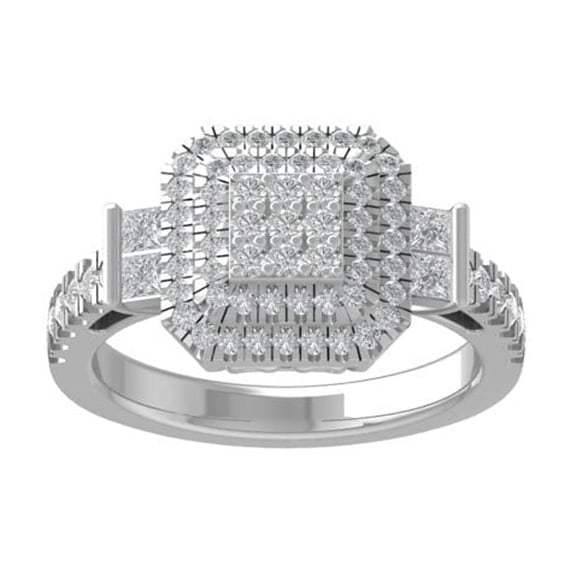 Araiya Fine Jewelry 10K White Gold Princess and Round shape Lab Grown Diamond Cluster Engagement Ring ( 4/5 cttw, D-F Color, VS Clarity) Size 8.5
