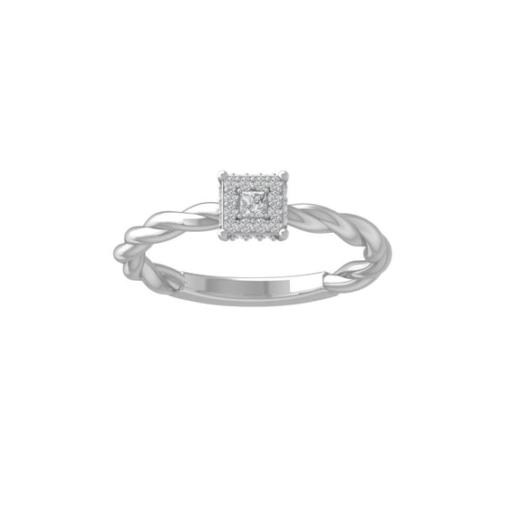 Araiya Fine Jewelry 10K White Gold Princess and Round shape Lab Grown Diamond Promise Ring ( 1/6 cttw, D-F Color, VS Clarity) Size 7.5