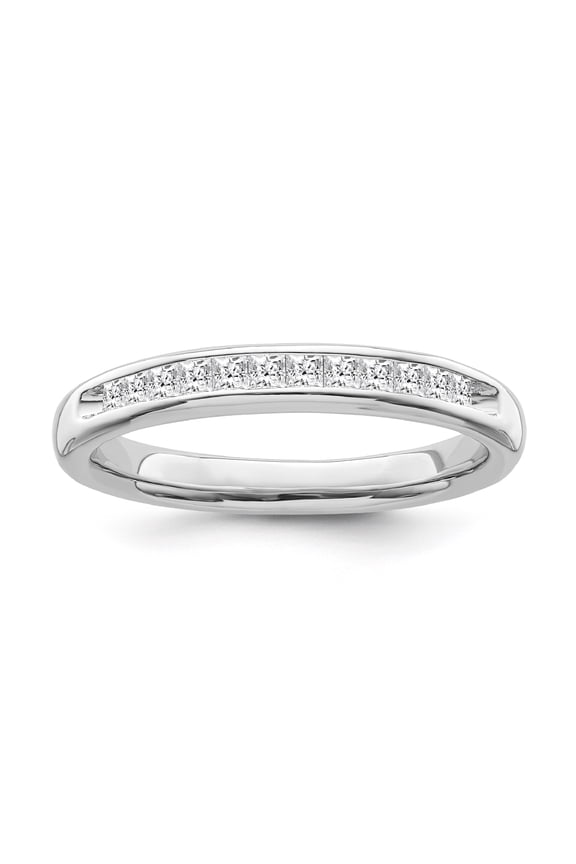 Fine Jewelry 10K White Gold Princess-shape Lab Grown Diamond Wedding Band Ring ( 1/10 cttw, D-F Color, VS Clarity) Size 9