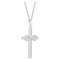 Araiya Fine Jewelry 10K White Gold Round Diamond Cross Pendant with Sterling Silver Rope Chain Necklace (1/5 cttw, I-J Color, I2-I3 Clarity), 18"