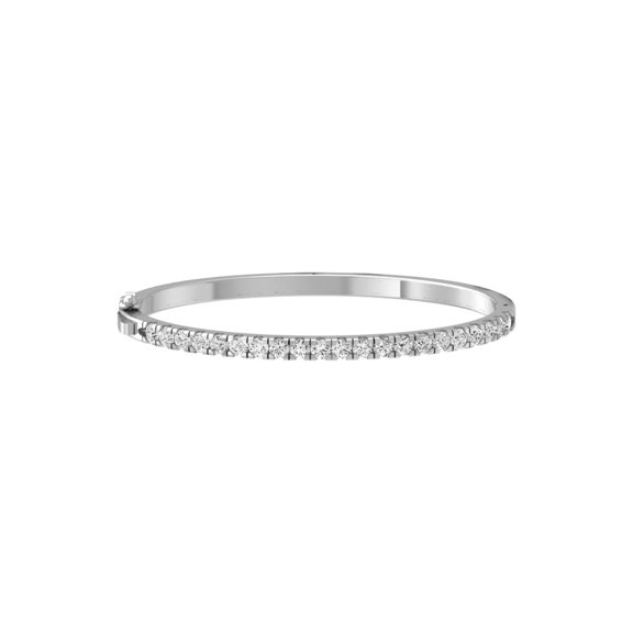 Araiya Fine Jewelry 10K White Gold Round-Shape Diamond Oval Bangle Bracelet ( Bangle Bracelet (3 cttw, I-J Color and I2-I3 Clarity) 6.5 inch