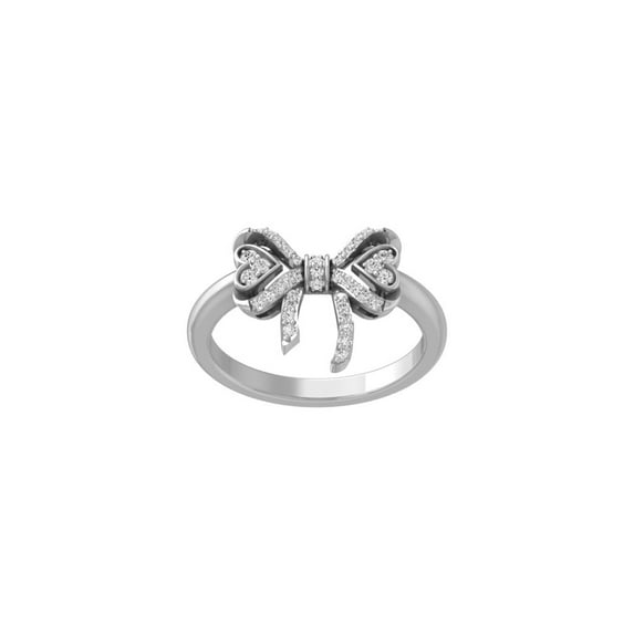 Araiya Fine Jewelry 10K White Gold Round-shape Diamond Bow Tie Heart Band Ring (1/6 Cttw, I-J Color, I2-I3 Clarity) Size 7
