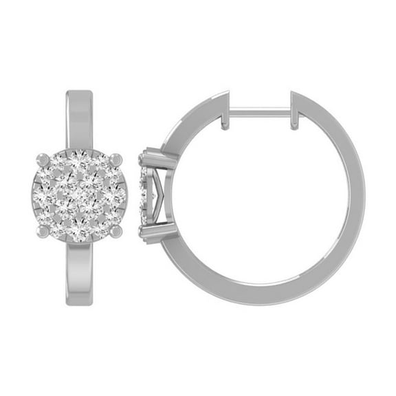 Araiya Fine Jewelry 10K White Gold Round-shape Diamond Micro-Setting Hoop Earrings (1 cttw, I-J Color, I2-I3 Clarity)