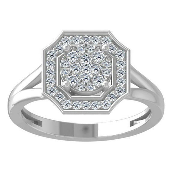 Araiya Fine Jewelry 10K White Gold Round-shape Lab Grown Diamond Cluster Engagement Ring ( 1/3 cttw, D-F Color, VS Clarity) Size 10