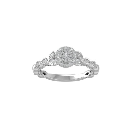 Araiya Fine Jewelry 10K White Gold Round-shape Lab Grown Diamond Cluster Engagement Ring ( 1/5 cttw, D-F Color, VS Clarity) Size 6