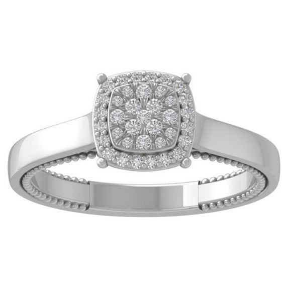 Araiya Fine Jewelry 10K White Gold Round-shape Lab Grown Diamond Cluster Engagement Ring ( 1/5 cttw, D-F Color, VS Clarity) Size 7