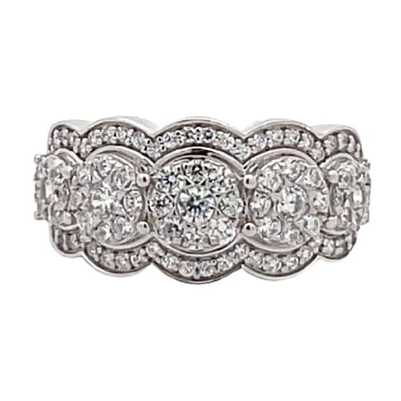Araiya Fine Jewelry 10K White Gold Round-shape Lab Grown Diamond Cluster Halo Engagement Ring (1 Cttw, D-F Color, VS1 Clarity) Size 6