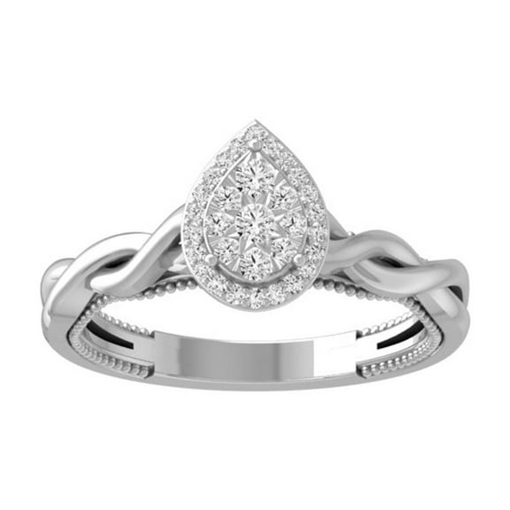 Araiya Fine Jewelry 10K White Gold Round-shape Lab Grown Diamond Cluster Ring (1/5 Cttw, D-F Color, VS1 Clarity) Size 7