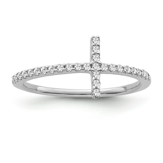 Araiya Fine Jewelry 10K White Gold Round-shape Lab Grown Diamond Cross Band Ring ( 1/8 cttw, D-F Color, VS Clarity) Size 5