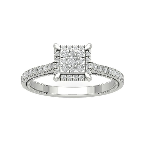 Araiya Fine Jewelry 10K White Gold Round-shape Lab Grown Diamond Halo Cluster Engagement Ring ( 1/2 cttw, D-F Color, VS Clarity) Size 8