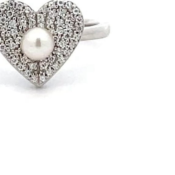 Araiya Fine Jewelry 10K White Gold Round-shape Lab Grown Diamond Pearl Heart Ring (1/4 Cttw, D-F Color, VS1 Clarity) Size 9.5