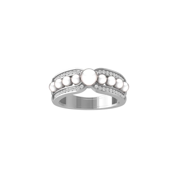 Araiya Fine Jewelry 10K White Gold Round-shape Lab Grown Diamond Pearl Promise Band Ring (1/5 Cttw, D-F Color, VS1 Clarity) Size 8.5