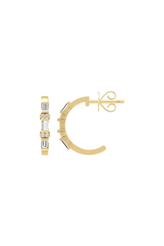Fine Jewelry 10K Yellow Gold Baguette-shape and Round-shape Diamond Channel-Setting Fashion Earrings (1/10 cttw, I-J Color, I2-I3 Clarity)