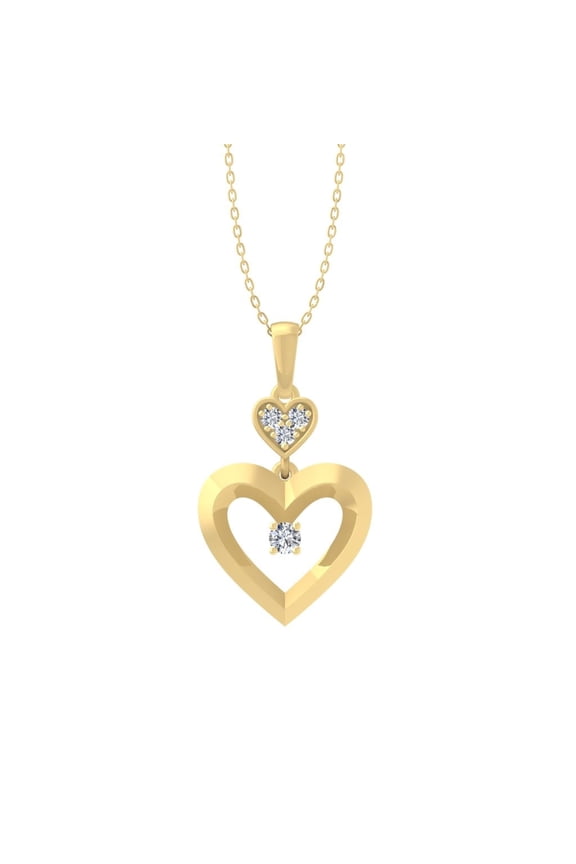 Fine Jewelry 10K Yellow Gold Diamond Heart Pendant with Silver Yellow Plating Cable Chain Necklace 18" (1/10 cttw, I-J Color, I2-I3 Clarity)