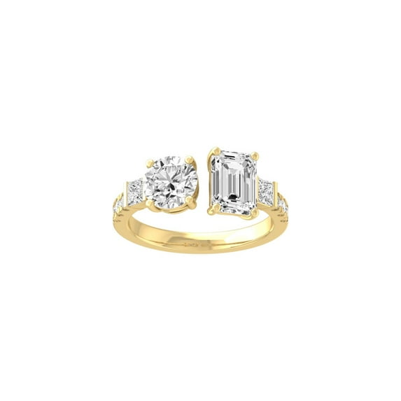 Araiya Fine Jewelry 10K Yellow Gold Emerald, Princess and Round-shape Lab Grown Diamond Two-stone open Engagement Ring (3 Cttw, D-F Color, VS1 Clarity) Size 8