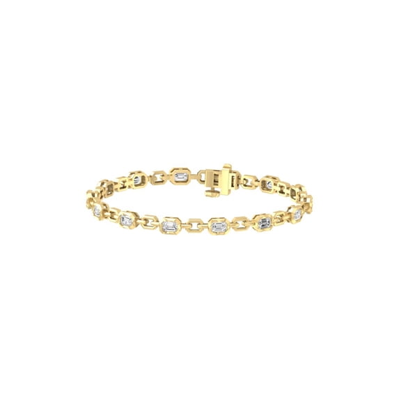 Araiya Fine Jewelry 10K Yellow Gold Emerald-Shape Lab Grown Diamond Bezel-Setting Tennis Bracelet (3 1/2 cttw, D-F Color and VS1 Clarity) 7 inch