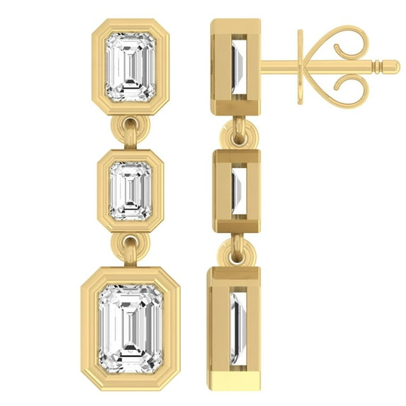 Araiya Fine Jewelry 10K Yellow Gold Emerald Shaped Lab Grown Diamond Four Stone Drop Dangle Earrings (1 1/2 cttw, D-F Color, VS1 Clarity)