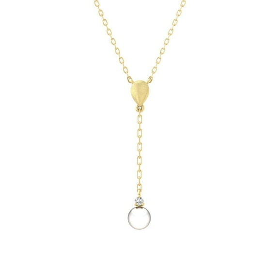 Araiya Fine Jewelry 10K Yellow Gold Lab-Grown Diamond and Dangle Pearl Pendant for Women with Gold Plated Silver Cable Chain Necklace (1/20 cttw, VS1 Clarity, D-F Color) 18inch