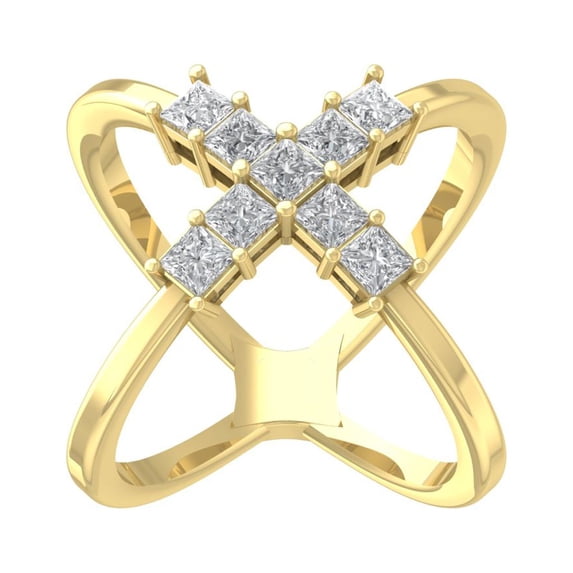 Araiya Fine Jewelry 10K Yellow Gold Princess-shape Lab Grown Diamond Criss Cross X Band Ring ( 1 1/2 cttw, D-F Color, VS Clarity) Size 7.5