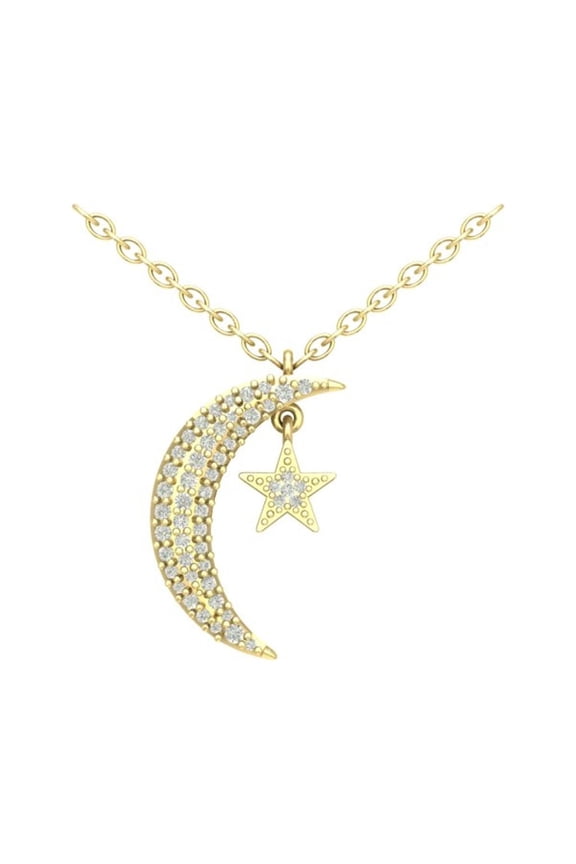 Fine Jewelry 10K Yellow Gold Round Diamond Star moon Pendant with Yellow Gold Plated Silver Cable Chain Necklace (1/5 cttw, I-J Color, I2-I3 Clarity), 18"