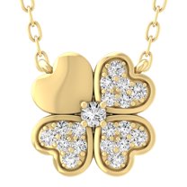 Araiya Fine Jewelry 10K Yellow Gold Round Shape Diamond Four Heart Pendant with Silver Yellow Plated Cable Chain Necklace for Women (1/6 cttw, I-J Color, I2-I3 Clarity) 18"