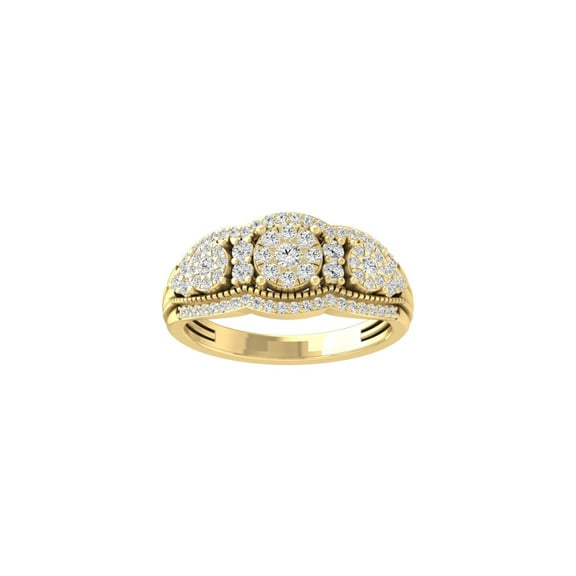 Araiya Fine Jewelry 10K Yellow Gold Round-shape Diamond Cluster Halo Engagement Ring (5/8 Cttw, I-J Color, I2-I3 Clarity) Size 5