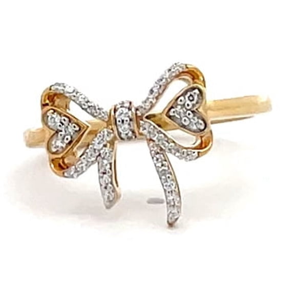 Araiya Fine Jewelry 10K Yellow Gold Round-shape Lab Grown Diamond Bow Tie Heart Band Ring (1/6 Cttw, D-F Color, VS1 Clarity) Size 9.5