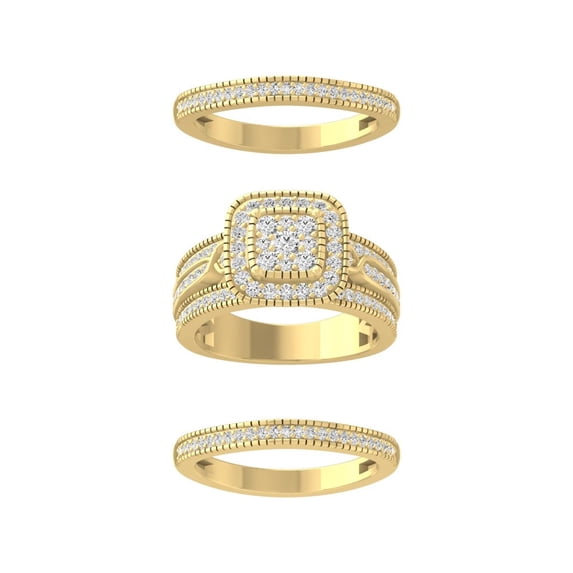 Araiya Fine Jewelry 10K Yellow Gold Round-shape Lab Grown Diamond Cluster Engagement Ring ( 1 cttw, D-F Color, VS Clarity) Size 8
