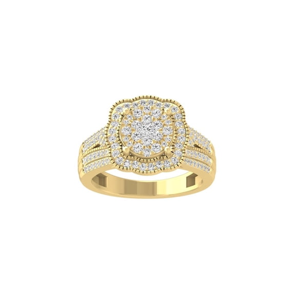Araiya Fine Jewelry 10K Yellow Gold Round-shape Lab Grown Diamond Cluster Engagement Ring ( 3/4 cttw, D-F Color, VS Clarity) Size 8.5