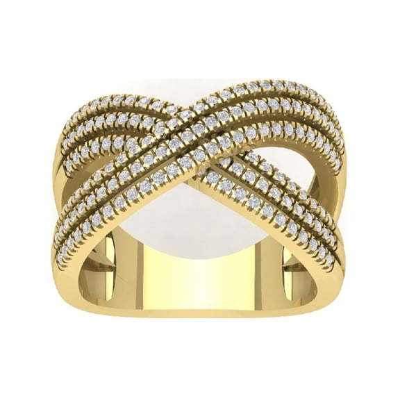 Araiya Fine Jewelry 10K Yellow Gold Round-shape Lab Grown Diamond Criss Cross Band Ring ( 5/8 cttw, D-F Color, VS Clarity) Size 9
