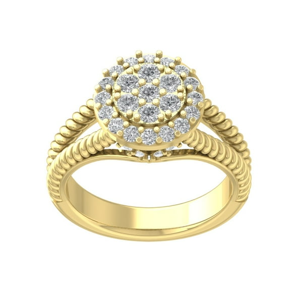 Araiya Fine Jewelry 10K Yellow Gold Round-shape Lab Grown Diamond Halo Cluster Engagement Ring ( 7/8 cttw, D-F Color, VS Clarity) Size 10