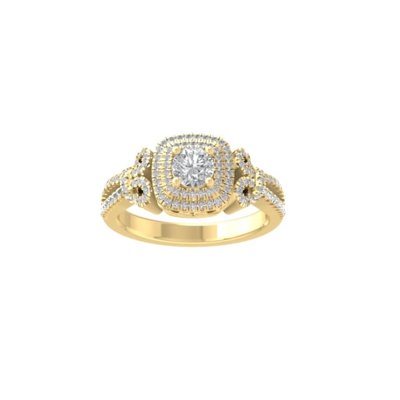 Araiya Fine Jewelry 10K Yellow Gold Round-shape Lab Grown Diamond Halo Engagement Ring ( 1 cttw, D-F Color, VS Clarity) Size 7