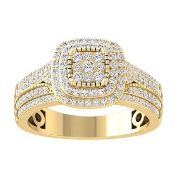 Araiya Fine Jewelry 10K Yellow Gold Round-shape Lab Grown Diamond Halo Engagement Ring (3/4 Cttw, D-F Color, VS1 Clarity) Size 10