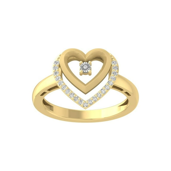 Araiya Fine Jewelry 10K Yellow Gold Round-shape Lab Grown Diamond Heart Engagement Ring ( 1/10 cttw, D-F Color, VS Clarity) Size 5.5