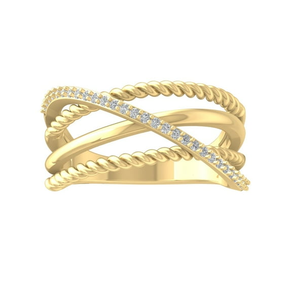 Araiya Fine Jewelry 10K Yellow Gold Round-shape Lab Grown Diamond Rope Band Ring ( 1/6 cttw, D-F Color, VS Clarity) Size 7