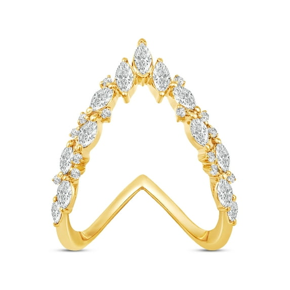 Araiya Fine Jewelry 10K Yellow Gold Round-shape Lab Grown Diamond V Shaped Wedding Band Ring ( 1 cttw, D-F Color, VS Clarity) Size 9.5