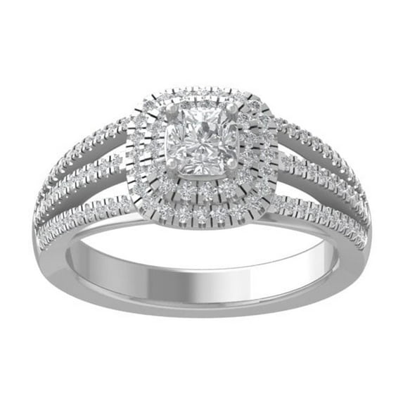 Araiya Fine Jewelry 14K White Gold Asscher and Round shape Lab Grown Diamond Halo Engagement Ring ( 1 cttw, D-F Color, VS Clarity) Size 10