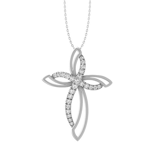 Araiya Fine Jewelry 14K White Gold Diamond Cross Pendant with Silver Cable Chain Necklace 18" (1/2 cttw, I-J Color, I2-I3 Clarity)