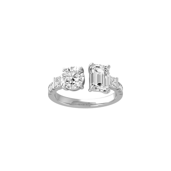 Araiya Fine Jewelry 14K White Gold Emerald, Princess and Round-shape Lab Grown Diamond Two-stone open Engagement Ring (3 Cttw, D-F Color, VS1 Clarity) Size 6.5