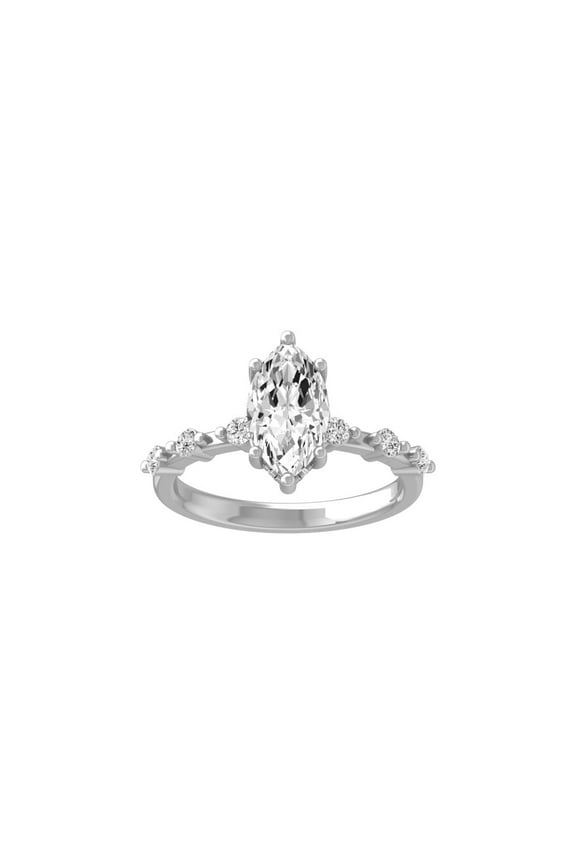 Fine Jewelry 14K White Gold Marquise and Round-shape Lab Grown Diamond solitaire Engagement Ring (1 3/4 Cttw, D-F Color, VS1 Clarity) Size 5