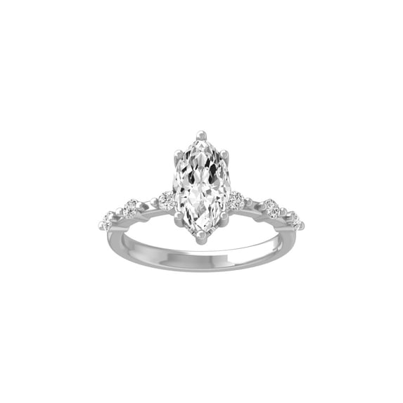 Araiya Fine Jewelry 14K White Gold Marquise and Round-shape Lab Grown Diamond solitaire Engagement Ring (1 3/4 Cttw, D-F Color, VS1 Clarity) Size 7.5
