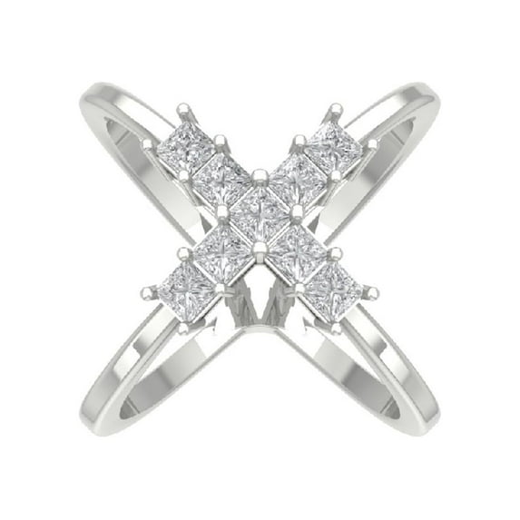 Araiya Fine Jewelry 14K White Gold Princess-shape Lab Grown Diamond Criss Cross X Band Ring ( 1 1/2 cttw, D-F Color, VS Clarity) Size 5