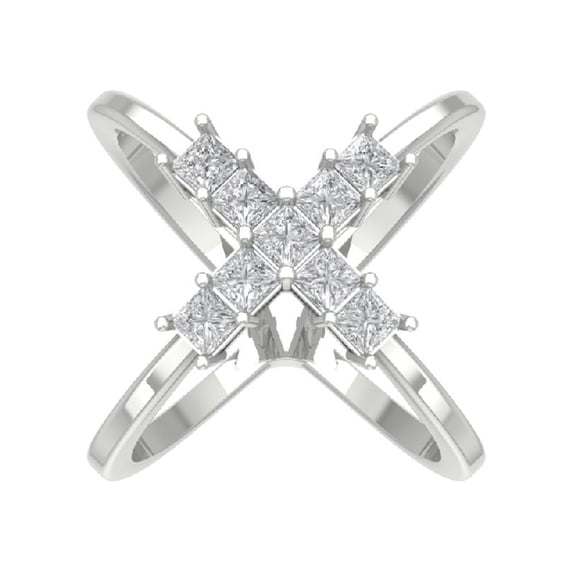 Araiya Fine Jewelry 14K White Gold Princess-shape Lab Grown Diamond Criss Cross X Band Ring ( 1 1/2 cttw, D-F Color, VS Clarity) Size 9
