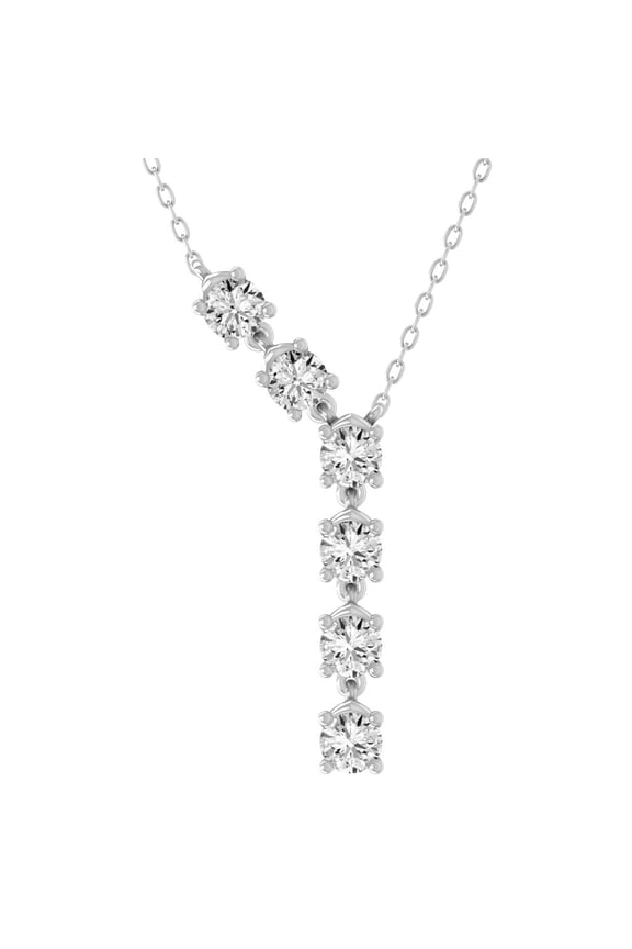 Fine Jewelry 14K White Gold Round Shape Diamond Y Pendant with Silver Plated Cable Chain Necklace for Women (1 cttw, I-J Color, I2-I3 Clarity) 18"