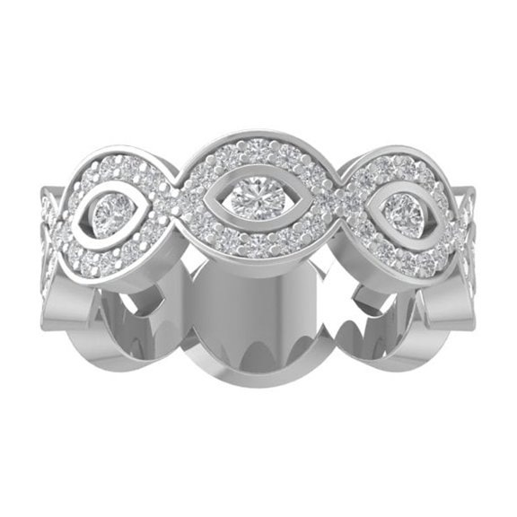 Araiya Fine Jewelry 14K White Gold Round-shape Lab Grown Diamond Anniversary Ring ( 1 cttw, D-F Color, VS Clarity) Size 7
