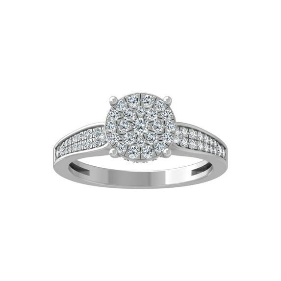 Araiya Fine Jewelry 14K White Gold Round-shape Lab Grown Diamond Cluster Engagement Ring ( 1/2 cttw, D-F Color, VS Clarity) Size 5.5