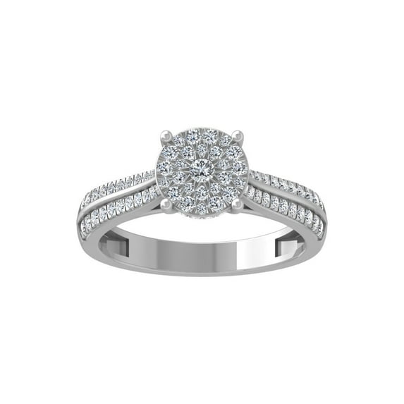 Araiya Fine Jewelry 14K White Gold Round-shape Lab Grown Diamond Cluster Engagement Ring ( 1/2 cttw, D-F Color, VS Clarity) Size 5