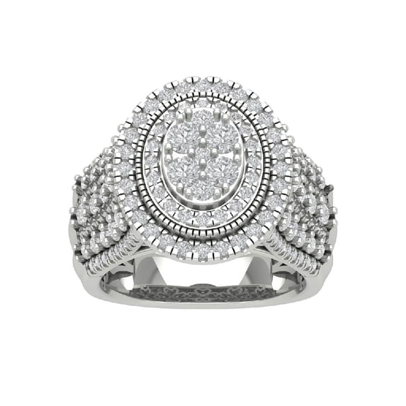 Araiya Fine Jewelry 14K White Gold Round-shape Lab Grown Diamond Halo Cluster Engagement Ring ( 2 cttw, D-F Color, VS Clarity) Size 7.5