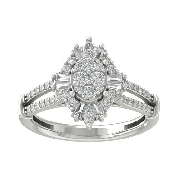 Araiya Fine Jewelry 14K White Gold Round-shape Lab Grown Diamond Halo Engagement Ring ( 3/4 cttw, D-F Color, VS Clarity) Size 7